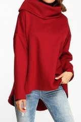 Cowl Neck Asymmetric Hem  Batwing Sleeve Sweatshirts