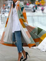 Fashion Turndown   Collar Printed Colour Long Sleeve Slit Coat