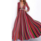 Sexy Deep V Collar Retro Printed Expansion Vacation Dress