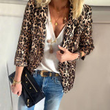 Fashion Leopard Print Turndown Collar Long Sleeve Blazer