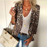 Fashion Leopard Print Turndown Collar Long Sleeve Blazer