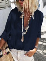 Fashion V Neck Button Pure Colour Long Sleeve Shirt Fashion V Neck Button Pure Colour Long Sleeve Shirt