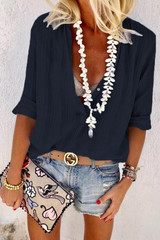 Fashion V Neck Button Pure Colour Long Sleeve Shirt Fashion V Neck Button Pure Colour Long Sleeve Shirt