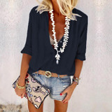 Fashion V Neck Button Pure Colour Long Sleeve Shirt Fashion V Neck Button Pure Colour Long Sleeve Shirt
