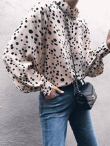 Fashion Vertical   Collar Point Printing Long-Sleeved Loose Chiffon Shirt