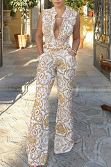 Sexy Retro Floral Print Sleeveless Jumpsuit