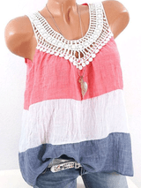 Round Neck  Patchwork Plain Sleeveless Camis