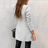 Fashion Pure Colour Tailored Collar Long Sleeve Splicing Coat