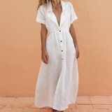 Suit Collar Single-Breasted Slim Maxi Dress