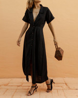 Suit Collar Single-Breasted Slim Maxi Dress