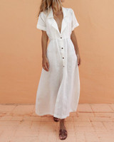 Suit Collar Single-Breasted Slim Maxi Dress