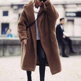 Fashion Lapel Collar Plain Thicken Lamb Wool Long Coat