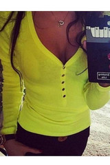 V Neck  Single Breasted  Plain T-Shirts