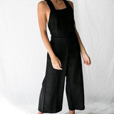 Open Back Cross Strap Bow And Cotton Jumpsuit