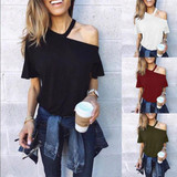 Sexy One Shoulder Plain Loose T-Shirts