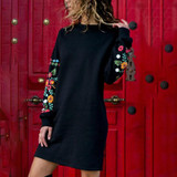 Round Neck  Floral Printed  Long Sleeve Casual Dresses