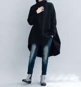 Fashion High Collar Pure Color Loose Knit Sweater Blouse