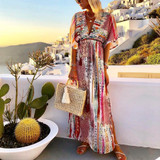 V Neck Short Sleeve Maxi Dress