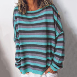 Casual Striped Round Neck Long Sleeve Loose T-Shirt