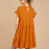 Round Neck Ruffled Short-Sleeved Loose Mini Dress