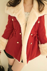 Lapel Double Breasted Drawstring Faux Fur Coat