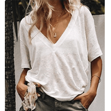 V-Neck Solid Color Casual Sexy T-Shirt
