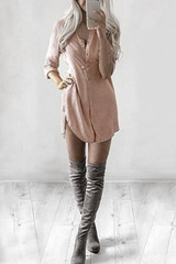 Long Sleeves Curved Hem Shirt Dress