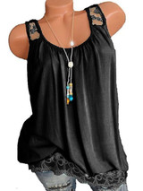 Round Neck Solid Color Lace Sleeveless Blouse