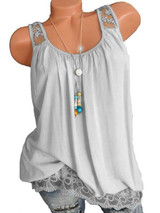Round Neck Solid Color Lace Sleeveless Blouse
