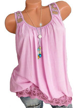 Round Neck Solid Color Lace Sleeveless Blouse