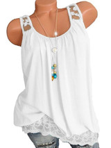 Round Neck Solid Color Lace Sleeveless Blouse
