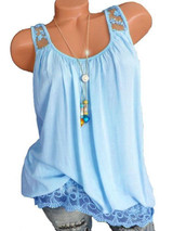 Round Neck Solid Color Lace Sleeveless Blouse