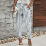 Slim Leg  Belt  Striped Pants