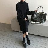 Fashion Simple Loose High Collar Knitted Maxi Dress