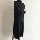 Fashion Simple Loose High Collar Knitted Maxi Dress
