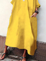 Casual Printed Colour Loose Halflong Sleeve Maxi Dresses