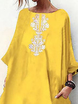 Casual Printed Colour Loose Halflong Sleeve Maxi Dresses