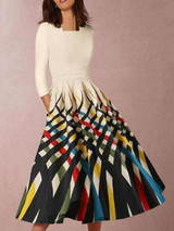 Asymmetric Neck  Printed Skater Dress