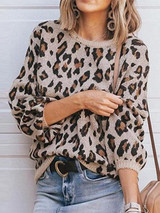 Round Neck  Leopard Printed Sweaters