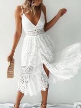 Sling Lace Stitching Cutout Vacation Dress