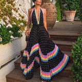 Bohemian Pleated Splicing Polka Dot Dress