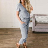 Maternity Plain V-Neck Casual Jumpsuit