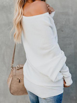 Oblique Collar Knitting Long Sleeve Plain Sweaters