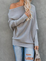 Oblique Collar Knitting Long Sleeve Plain Sweaters