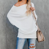 Oblique Collar Knitting Long Sleeve Plain Sweaters