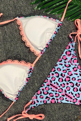 Spaghetti Strap  Floral Printed Leopard Bikini