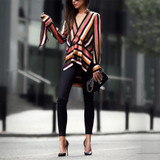 Fashion Business Slim Strip V Collar Long Sleeve Blouse