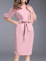 Crew Neck  Plain Bodycon Dress