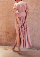 Fashion V Neck Pure   Colour Bishop Sleeve Dress Fashion V Neck Pure   Colour Bishop Sleeve Dress