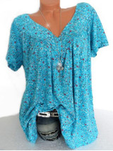 Floral Print V-Neck Short Sleeve T-Shirt